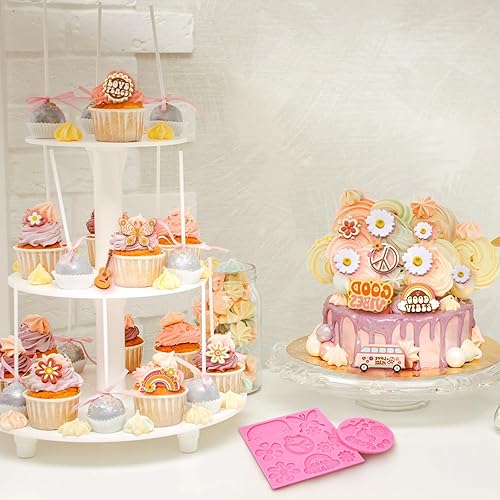 Miniatura 6 de Bokon 4 moldes de silicona Groovy para fondant, moldes de silicona con signo de paz, molde de silicona para flores de arco iris, molde de chocolate