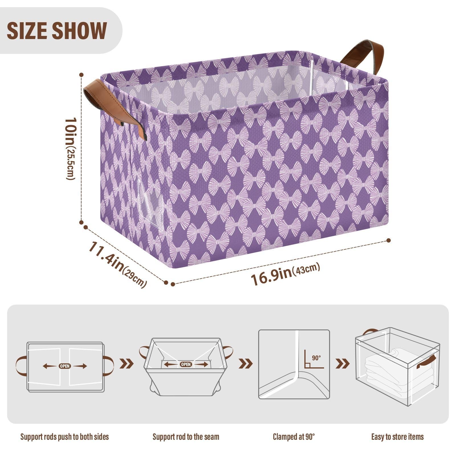 KLL Ukiyo Style japońskie cukierki fioletowe białe duże kosze do przechowywania z uchwytami pojemniki do przechowywania na półki szafa 2 szt. cajas de almacenamiento para closet