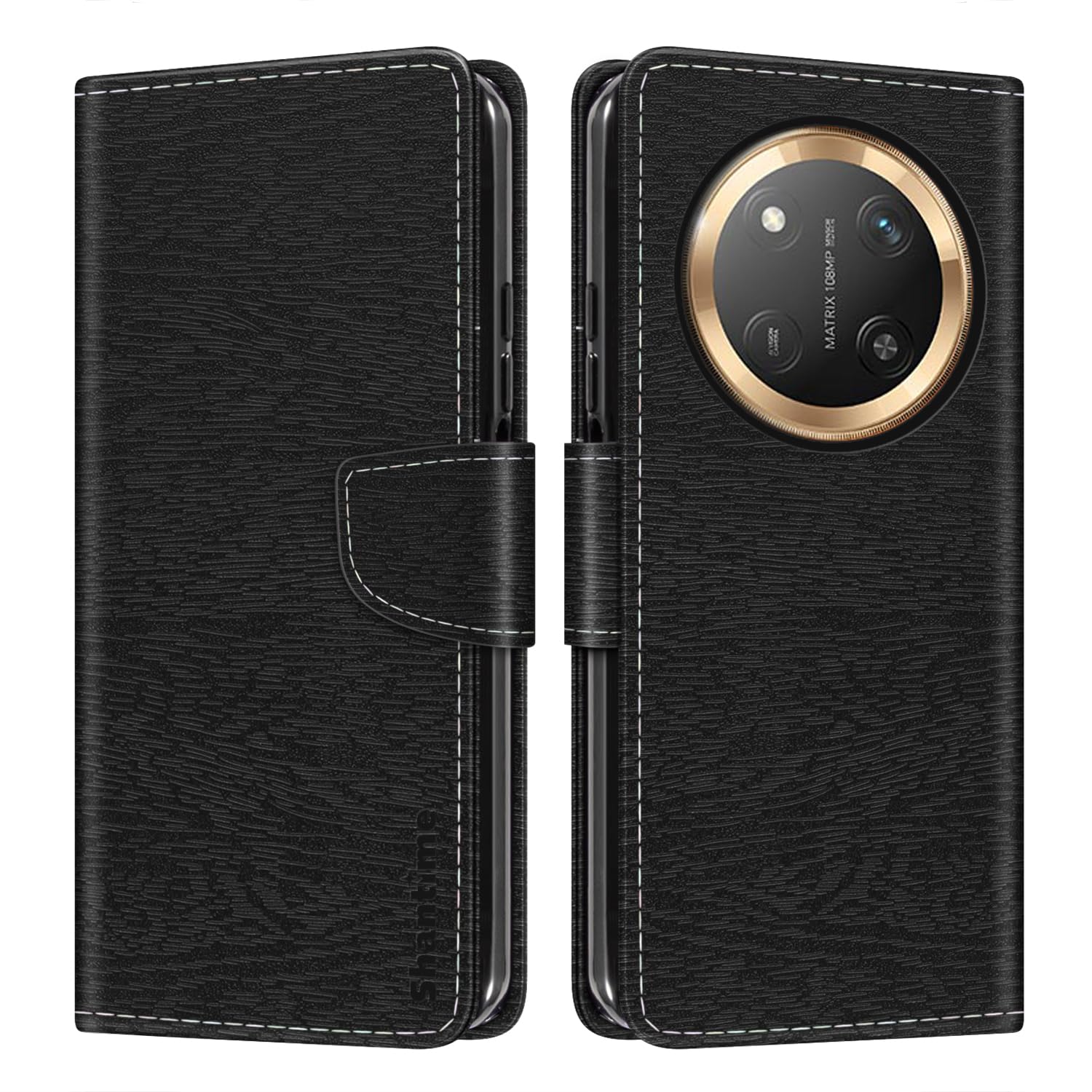 Leather Wallet Case Compatible with Huawei Honor Magic 7 Lite 5G, Colorful Flip Cover with Card Holders Magnetic Closure Full Protection Shell(Black)