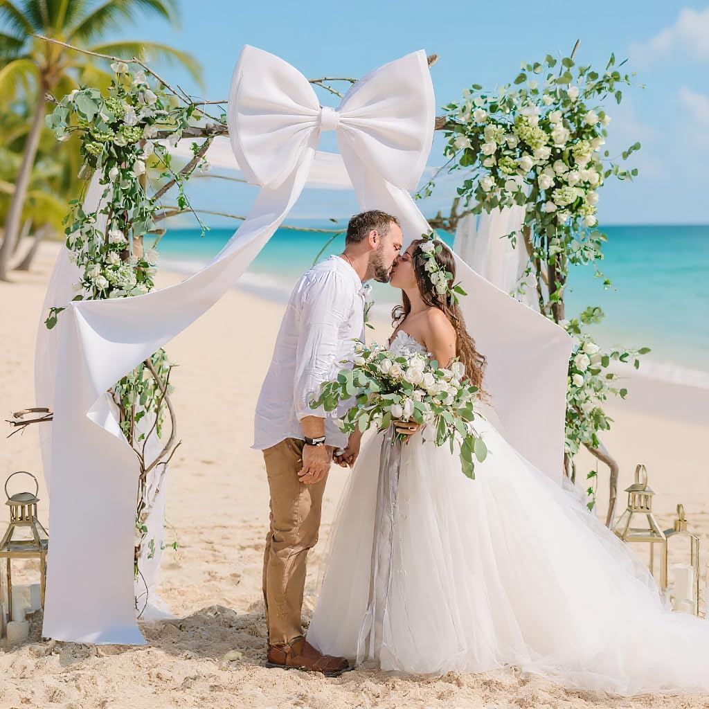 Jumbo Blush Pink Satin Ribbon Bow - Stunning Wall Hanging for Birthday, Baby Shower, Wedding & Festive Party Supplies (White)