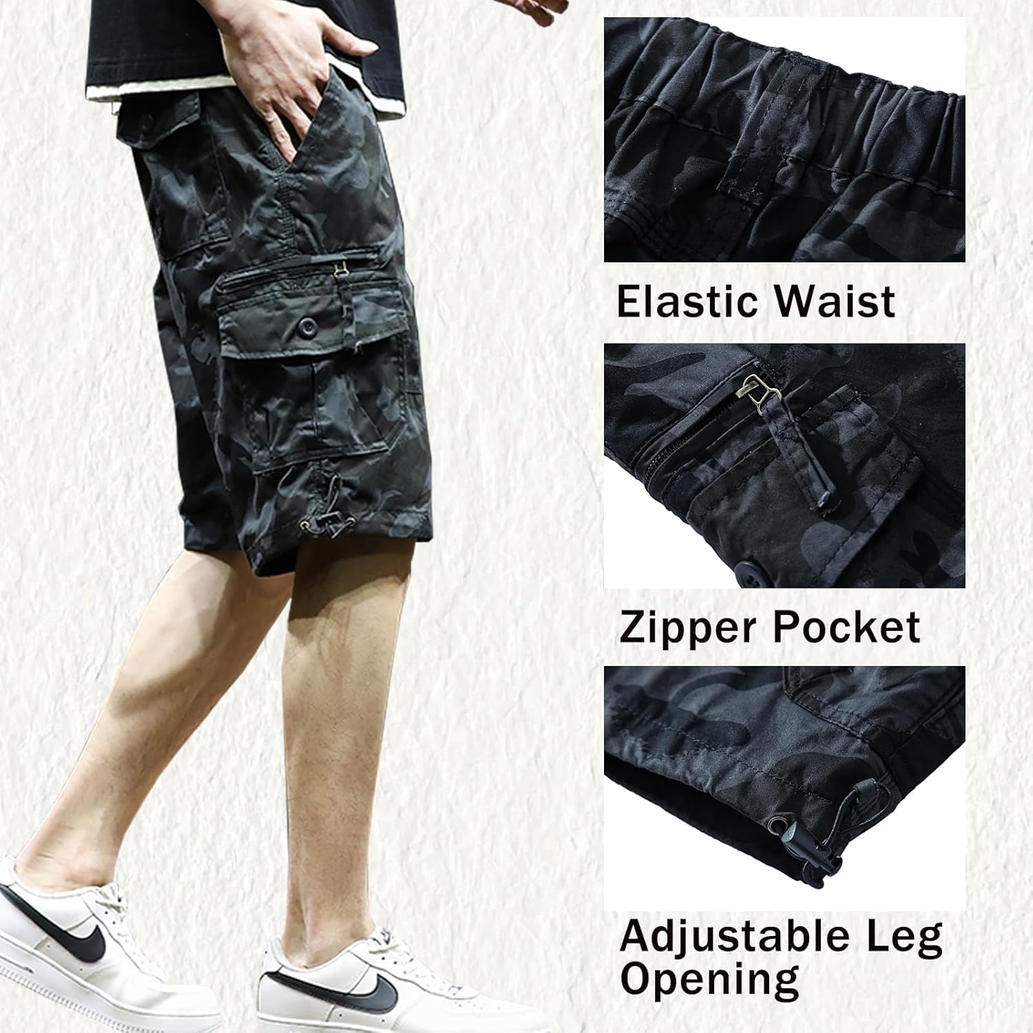 Mylldey Mens Cargo Shorts Elastic Waist Cotton Shorts Relaxed Fit Casual Summer Hiking Shorts with Multi Pockets - Image 4
