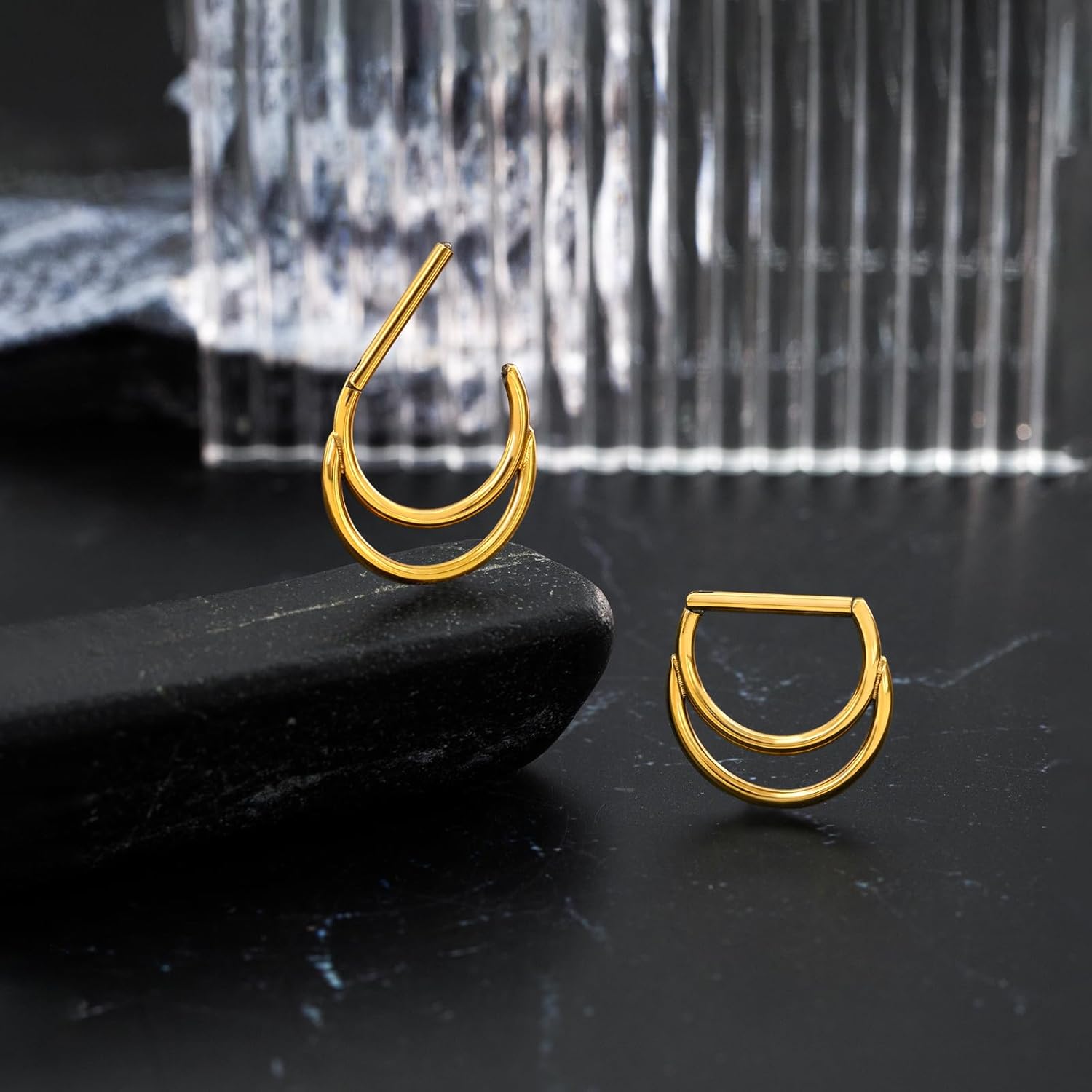 2Pcs G23 Titanium 14G Gold Nipple Piercing Jewelry D-Shape Clicker Nipple Rings for Women Men 14mm - Image 2