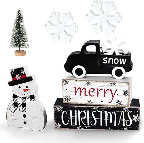 Miniatura 7 de Yinhua - Decoraciones de Navidad para interiores, decoración de mesa navideña, muñeco de nieve de camión negro con árbol de Navidad y copos de