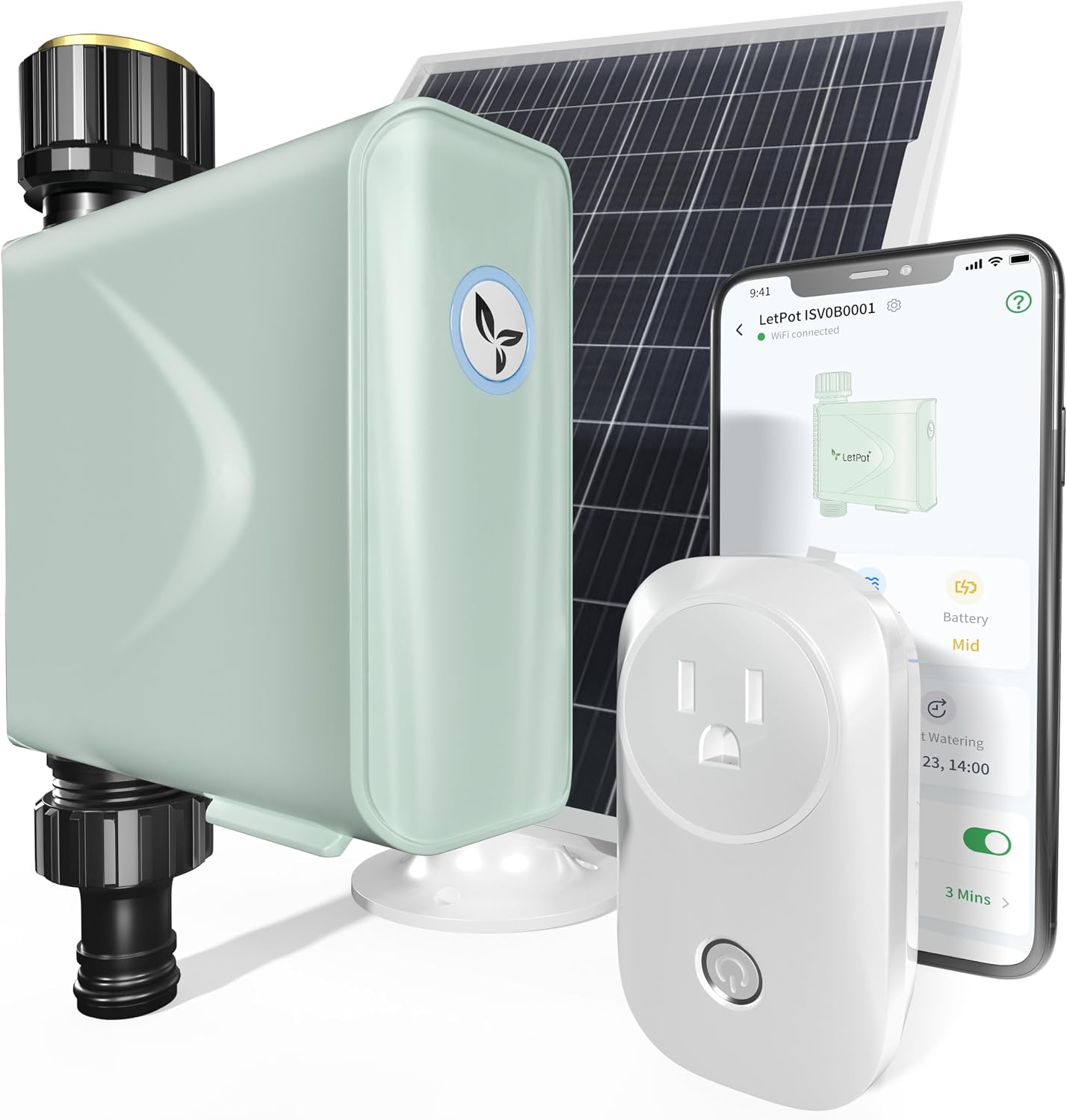 LetPot Smart WiFi Water Timer for Garden Hose Faucet, [Solar-Powered 365Days Uninterrupted Power] Sprinkler Timer Outdoor Programmable,WiFi Hub & Type-C & 5W 6000mAh Portable Solar Panels, Brass Inlet