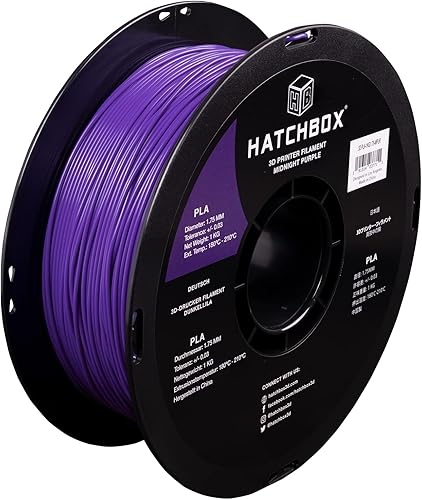 HATCHBOX - Filamento de impresión 3D de ácido poliláctico de 0.069pulgadas, color morado medianoche, carrete de 2.2libras, precisión dimensional de