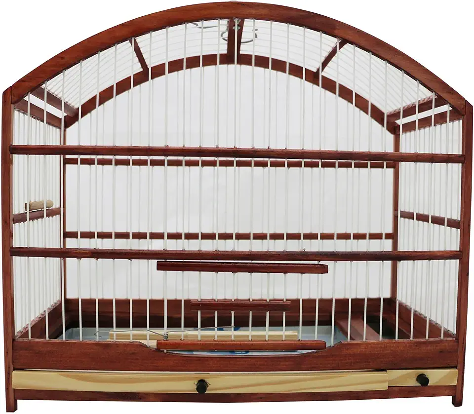 Gaiola Pequena Para Passarinho Em Madeira - Coleira/Coleiro/Coleirinha Mogno