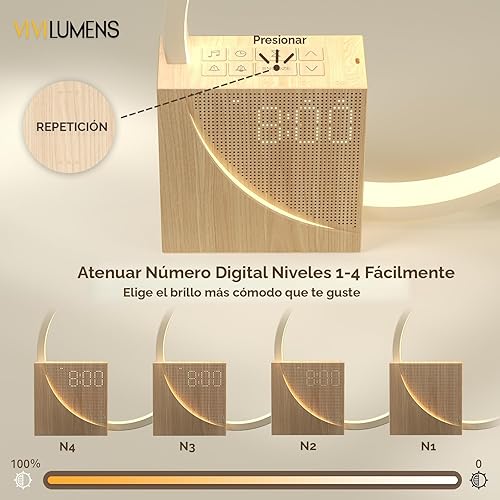 Miniatura 7 de Vivilumens Reloj despertador Sunrise para adultos que duermen pesados, luz de despertador, ayuda para dormir, 10 máquinas de sonido de ruido blanco
