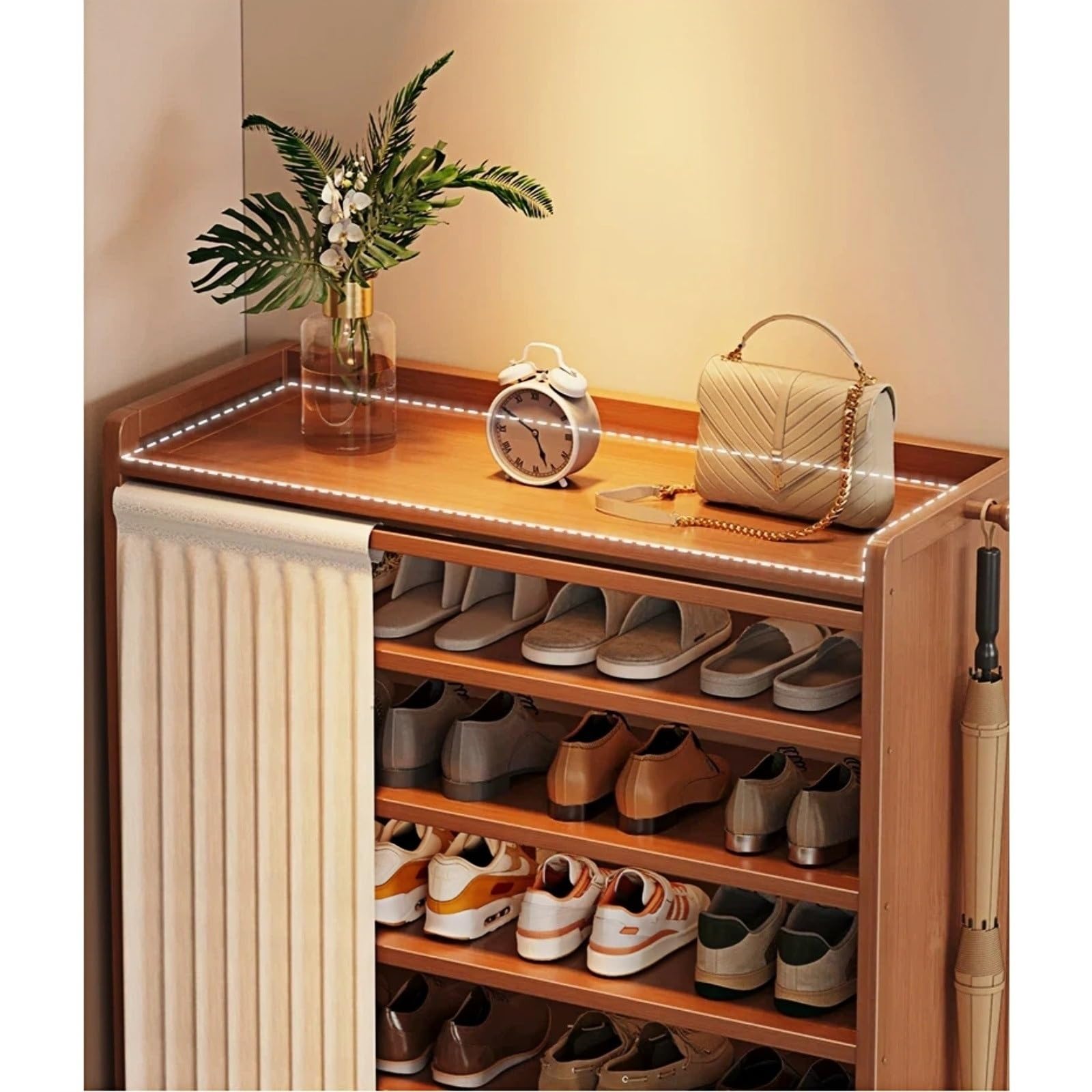 Multifuncional Zapatero de Entrada Interior con Cortina, Estante Almacenamiento for Zapatos domésticos(Pequeño)