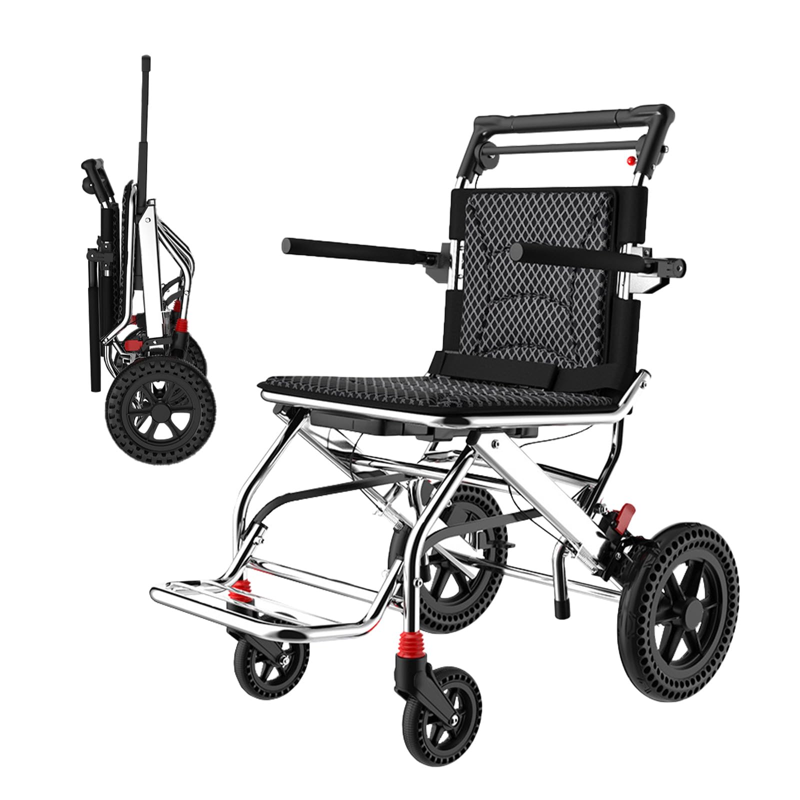 Silla de ruedas,Silla de ruedas plegable ligera silla de ruedas portátil con freno de mano,Silla de ruedas plegable y ligera para adultos,Silla de ruedas de aluminio para adultos y mayores