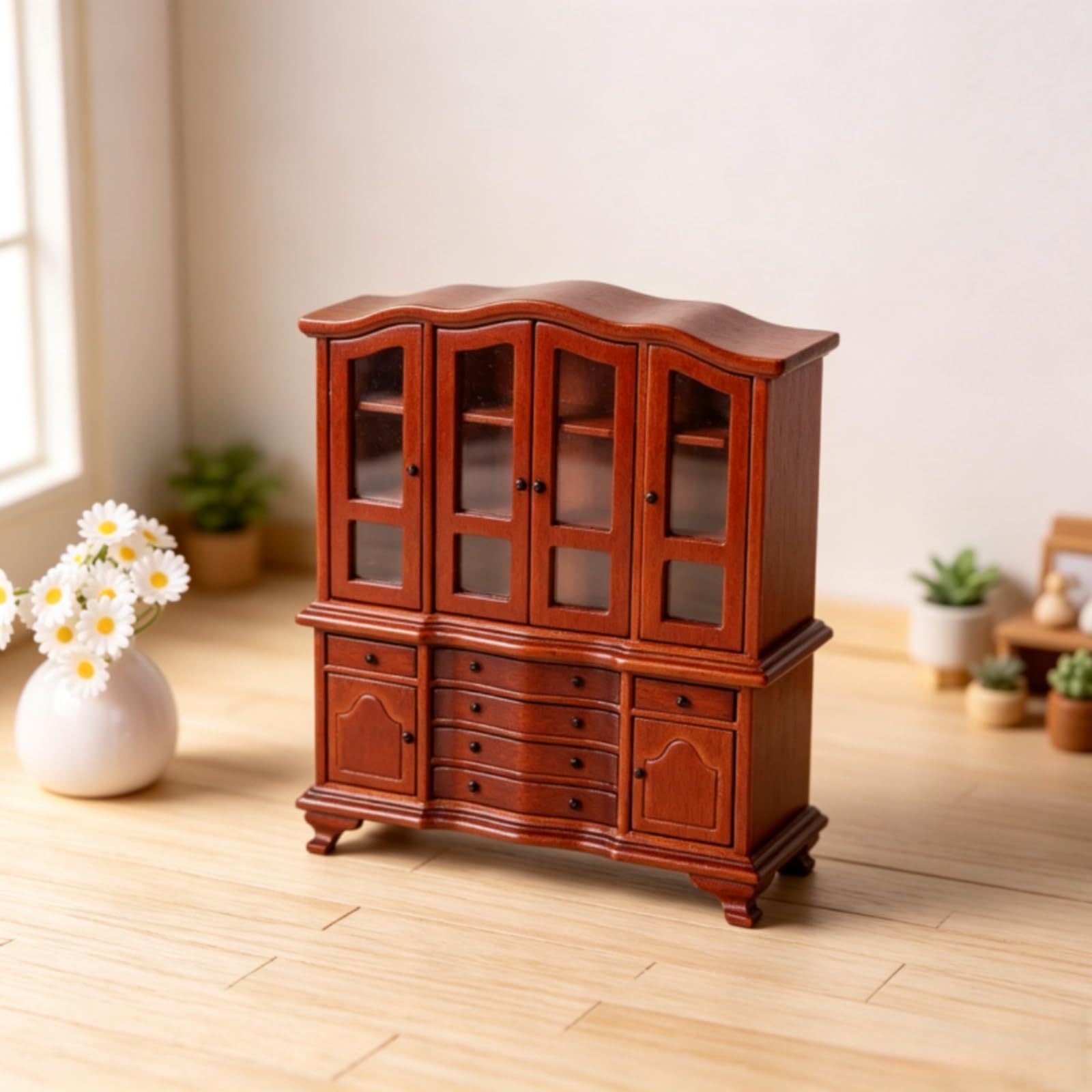 Baoblaze Armario Vitrina con Cajones Estilo Vintage Mobiliario para Muñecas Marrón Armario en Miniatura con Cajones para Maquetistas, Maquetas