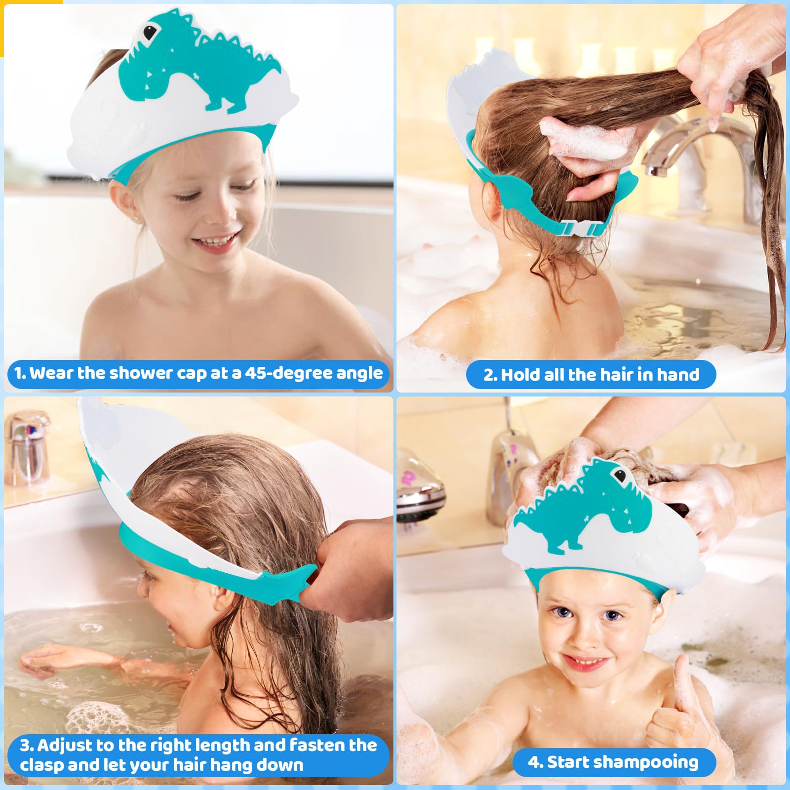 Baby Shower Cap, Shower Cap for Baby Kids Adjustable Dinosaur Children's Shampoo Cap for Baby Eyes and Ears Protector Bath More Fun - Image 3