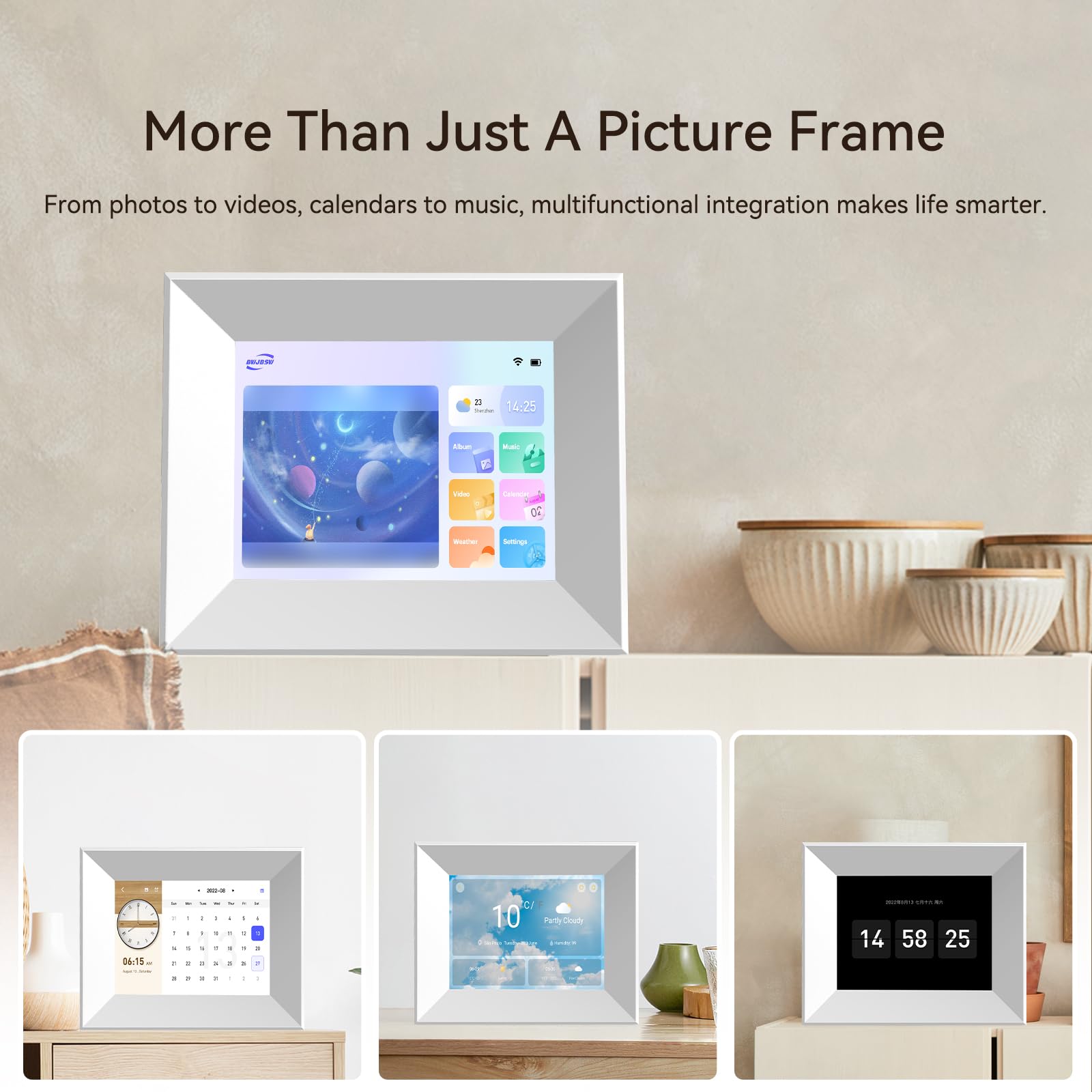 Marco Digital de 8 Pulgadas con WiFi, Smart Cloud, Marcos electrónicos de Madera, HD IPS, Pantalla táctil de 1280 x 800, 16 GB de Memoria, rotación automática, Compartir Fotos y vídeos con la