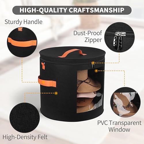 Miniatura 6 de kushon Caja de almacenamiento de sombreros de gran tamaño para mujeres y hombres, 19 pulgadas de profundidad x 17 pulgadas de alto, cajas de