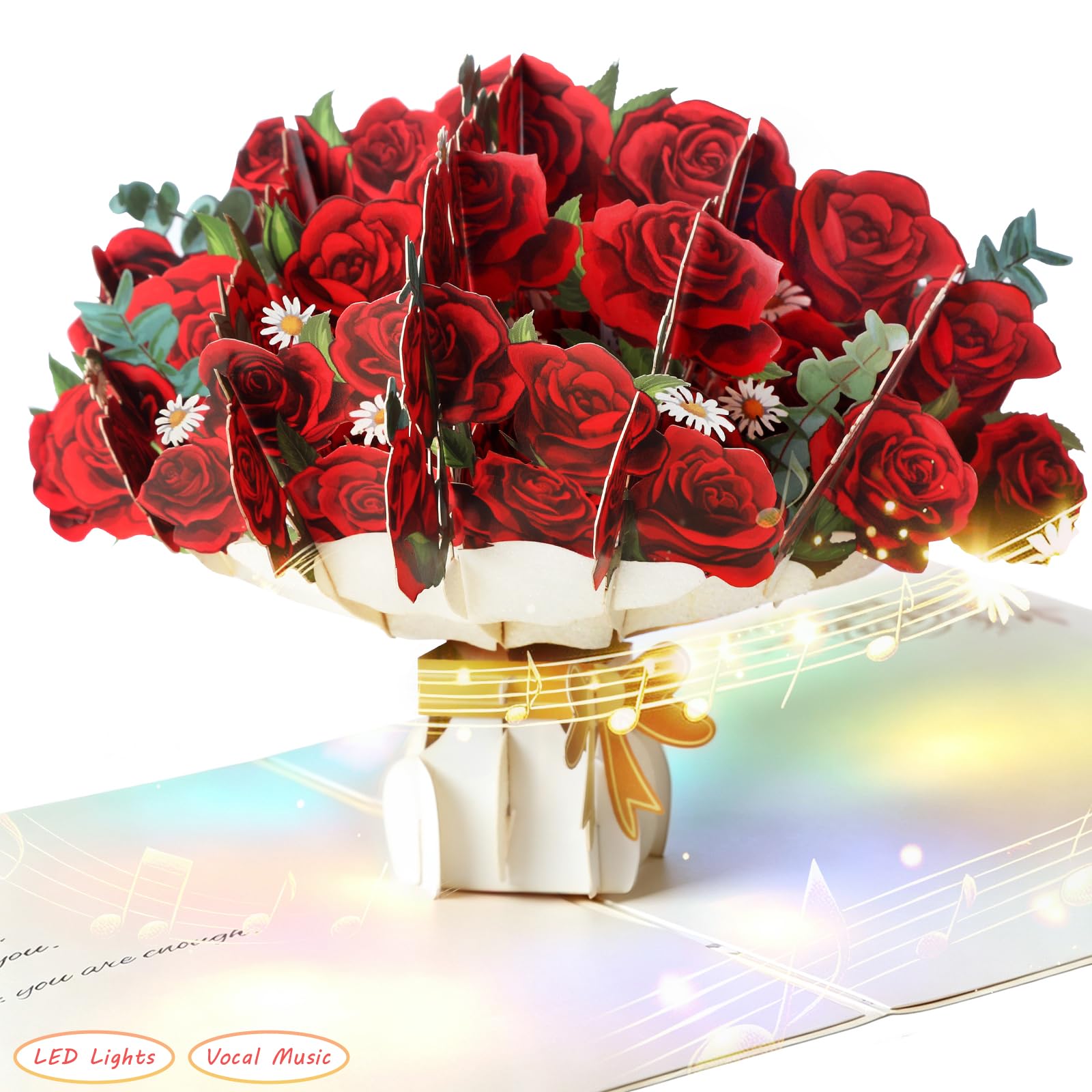 Paper 3D Pop Up Cards, Forever Flower Bouquet, Greeting Card, Birthday, Mothers Day, Anniversary, Valentine's Day, Thank You Card for Mom and Her, Includes Notecard and Envelope