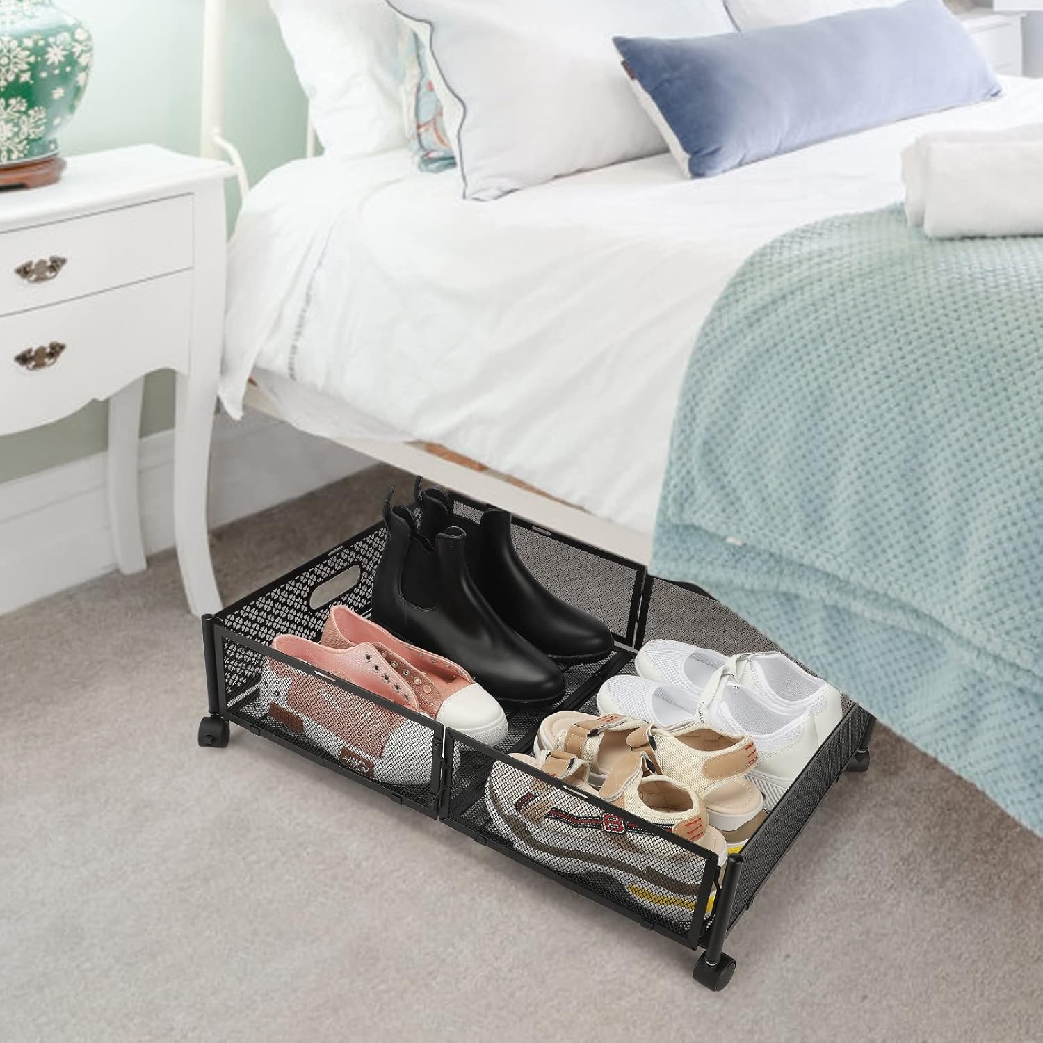 Under Bed Storage Container Black Closet Organizers and Storage Bins Movable Underbed Storage with Wheels for Clothes Blankets Winter Clothing Shoes Toys(Black)