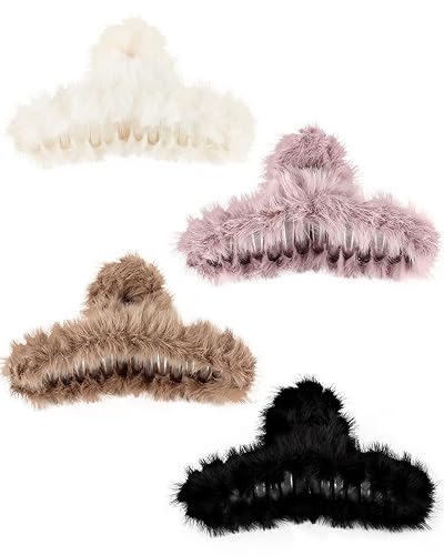 Miniatura 1 de Paquete de 4 pinzas grandes para el cabello, pinza de pelo sintético de felpa, pinza de mandíbula para el cabello, combinación de garra para el