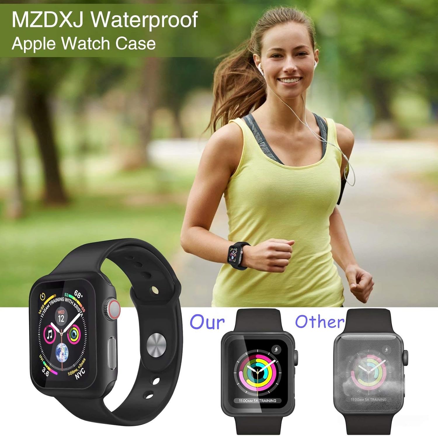 MZDXJ [4 Pack] Matte Tempered Glass Screen Protector Compatible for Apple Watch SE Series 6 5 4 3 2 HD Ultra-Thin Hard Case for 38/40/42/44mm (Blue/White/Black/Clear)