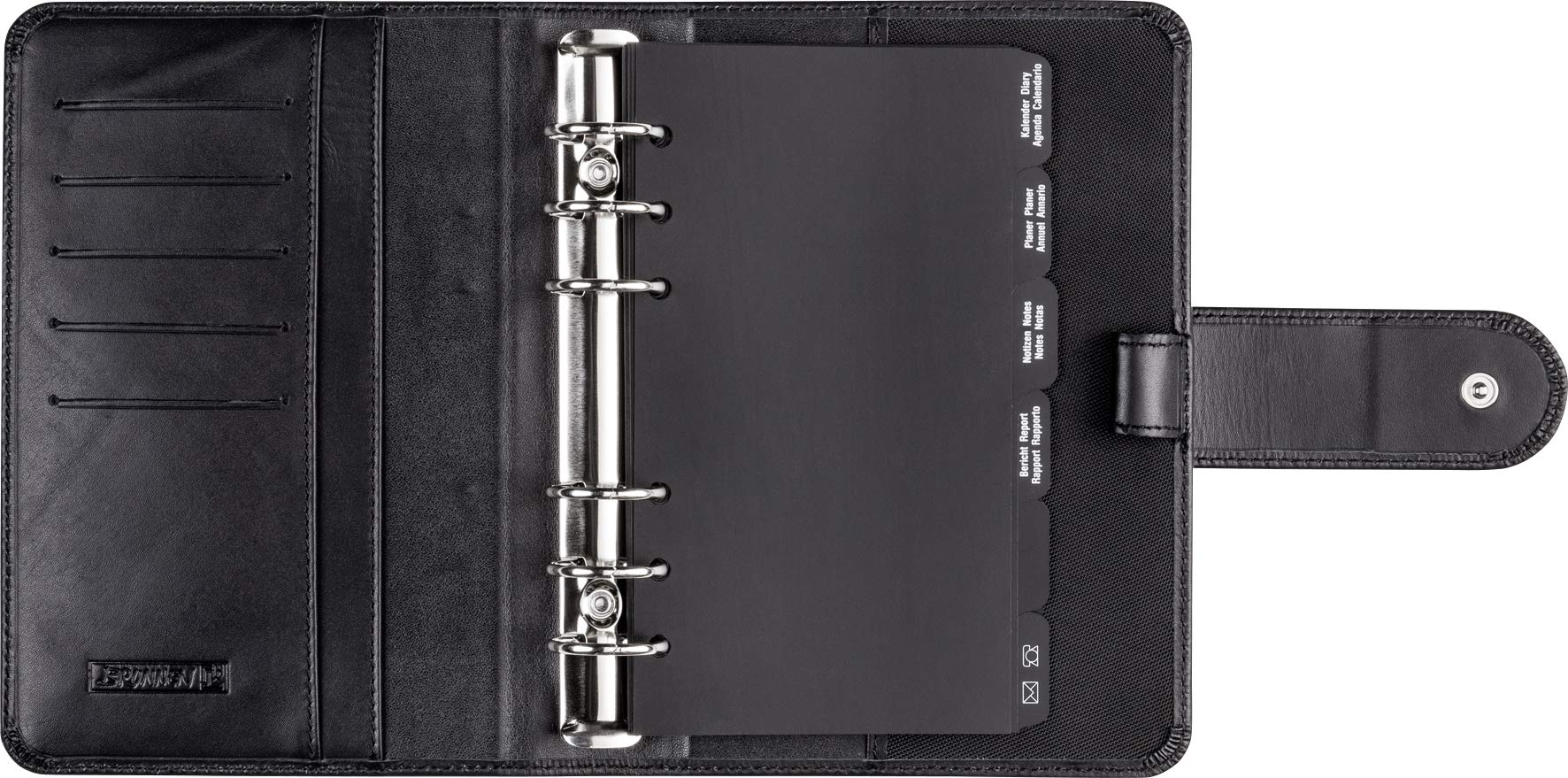 rido/idé 706608390 Zeitplansysteme/Ringbuchkalender/Timer Timing (2, 93 x 172 mm, Leder-Ringbuch, mit Lasche, 6-Ring-Kipphebelmechanik, ohne Kalendarium) schwarz