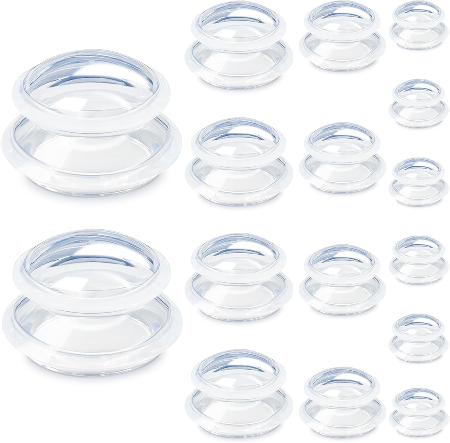 Sowhatsowoo 16-Pc Silicone Cupping Therapy Set: 4 Sizes Clear Massage Cups for Cellulite, Muscle Pain Relief & Home Use