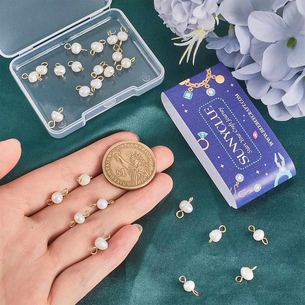 SUNNYCLUE 1 Box 30Pcs Pearl Bead Charms Pearl Metal Charms White Natural Irregular Oval Cultured Freshwater Pearls Links Connectors Charm for Jewelry Making DIY Necklaces Bracelets Earrings Hairpin - Image 2