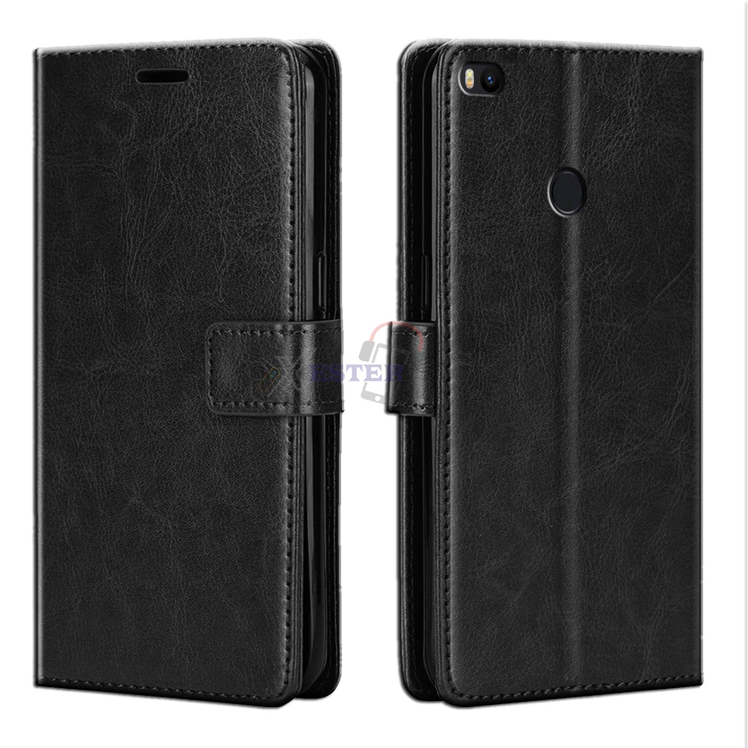 Xester ® Vintage Leather Inner TPU Foldable Stand Flip Cover Case with Magnetic Closure and Wallet Card Slots Compatible with REDMI MI MAX 2 - Black