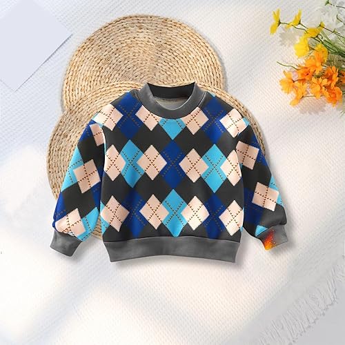 Crewneck Sweatshirt for Toddler Boys Girls Loose Pullover Sweatshirt Kids Long Sleeve Argyle Hoodies Tops Fall Clothes(Blue,3-4T)