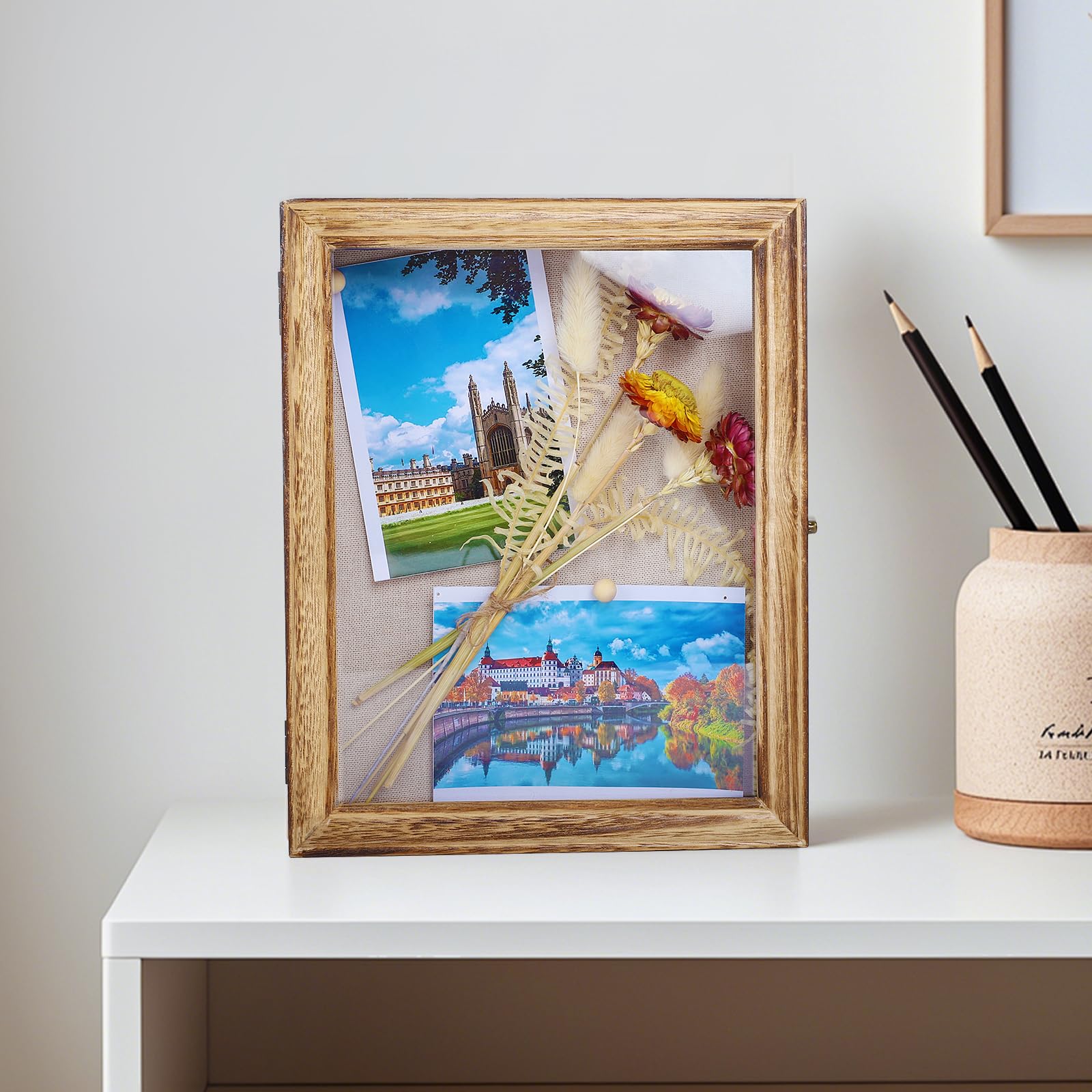 Marcos con Profundidad, Wood Shadow Box Frame, Marco Profundo de 25x20 cm para Pared o Mesa - Exhibidor 3D para Fotos, Flores, Arte y Objetos Sentimentales