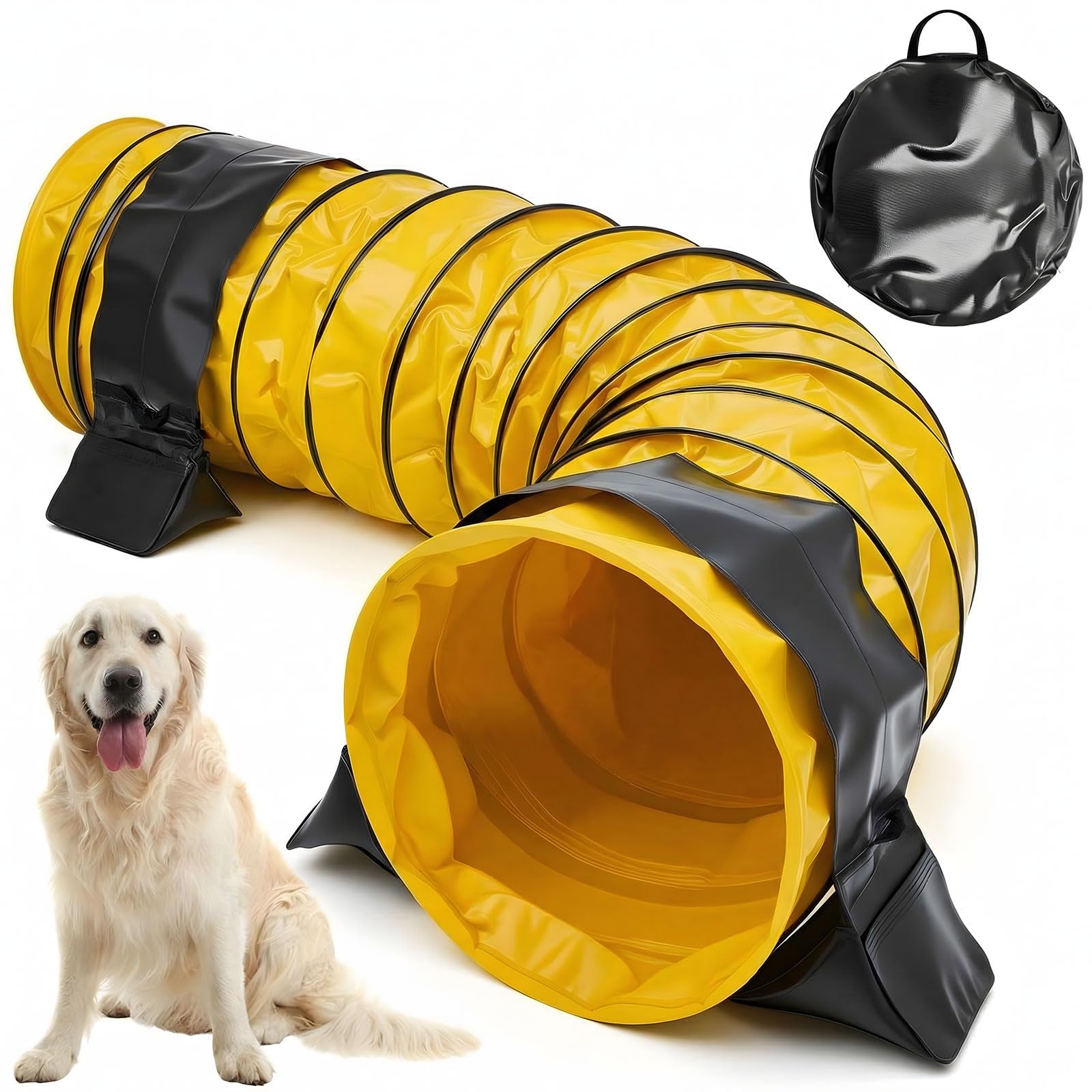 24 in 10 Foot PVC Dog Agility Tunnel with Sandbags Yellow
