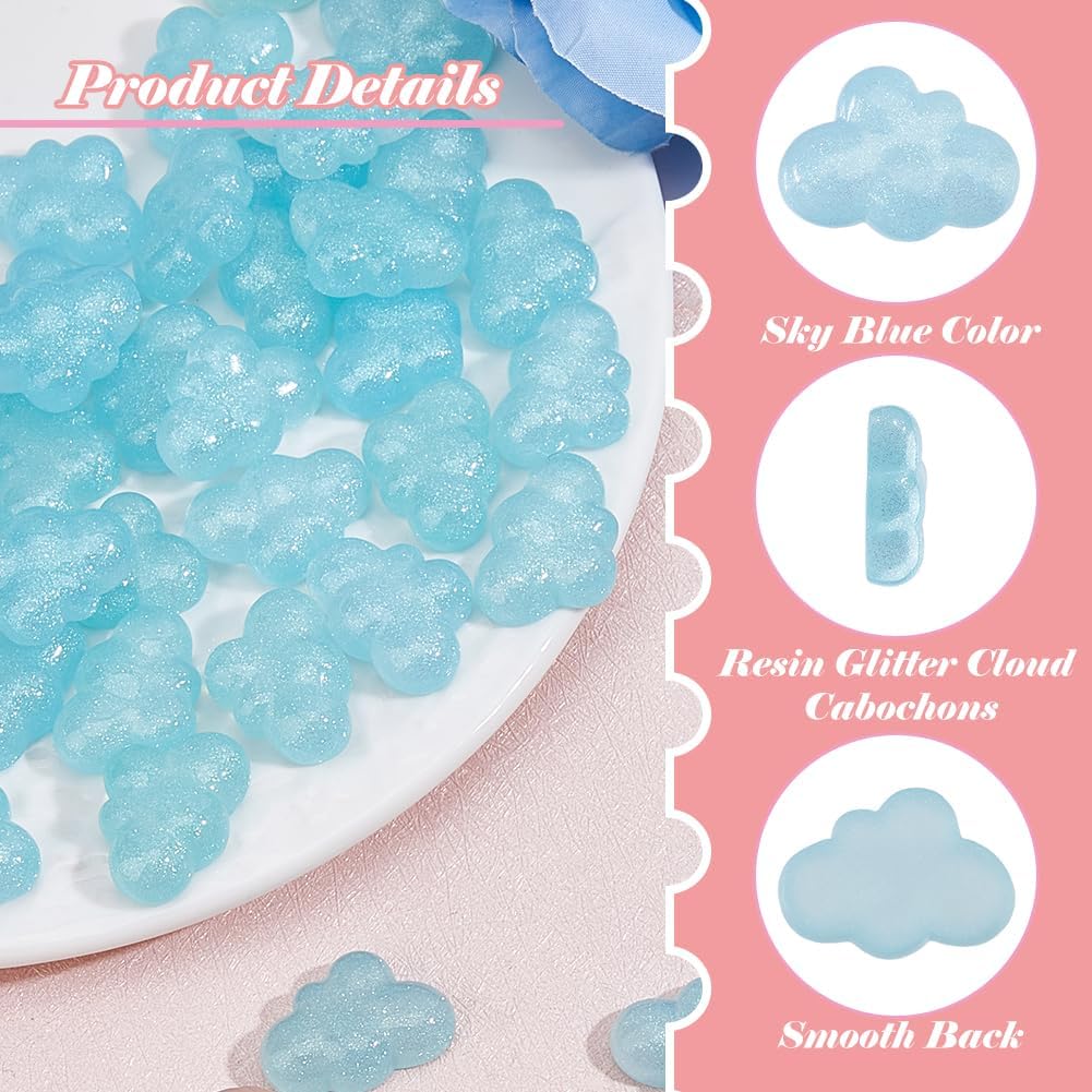 50Pcs Mini Resin Cabochons Sky Blue Cloud Cabochon Rainbow Iridescent Plating Resin Cabochon for DIY Jewelry Crafts Hairpins Scrapbooking Phone Case Embellishments