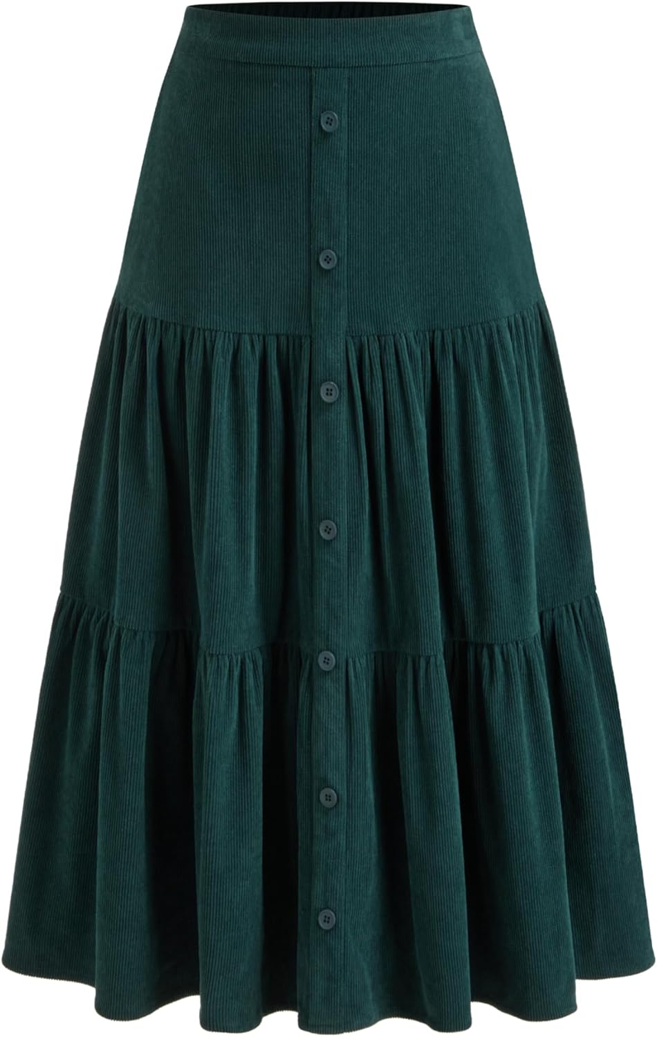 CIDER Women's Corduroy Tiered Skirt Button Front A Line Midi Skirt