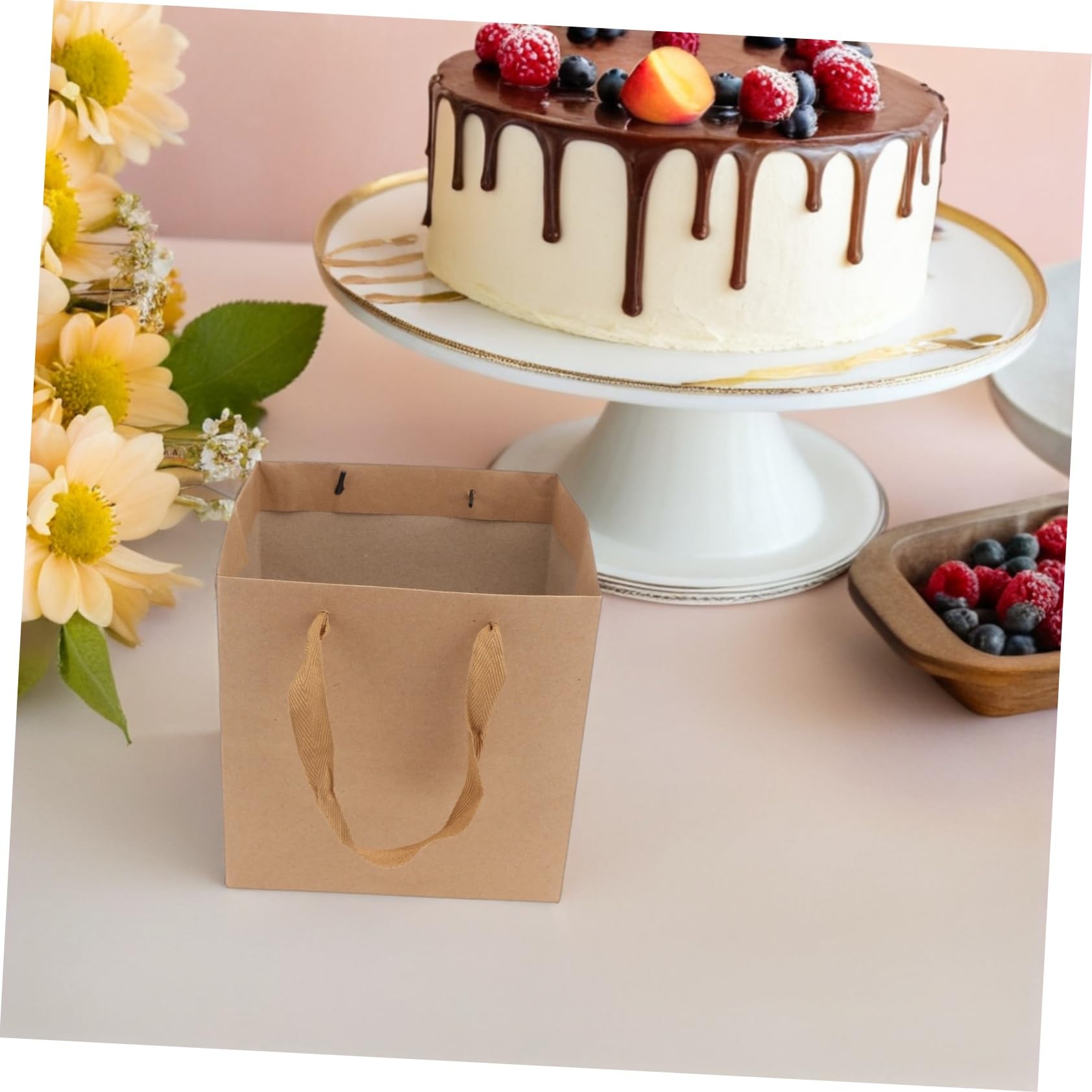 VALICLUD Lot De 10 Paquet En Papier Kraft Brun Carrés 25x25x25 Cm Paquet à Fleurs Et Résistants Pour Bouquets Et Pâtisseries Et Emballages Présents Écologiques
