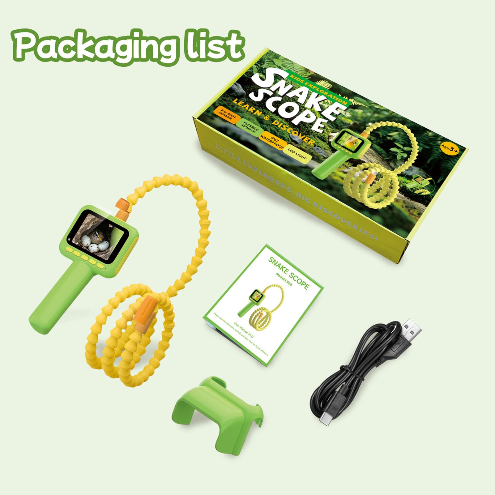 Endoscope Enfant 2,4" HD - Caméra Serpent Étanche Avec 8 LED - Jouet Scientifique STEM 3-12 Ans - Explorateur De Nids, Trous Et Petits Étangs