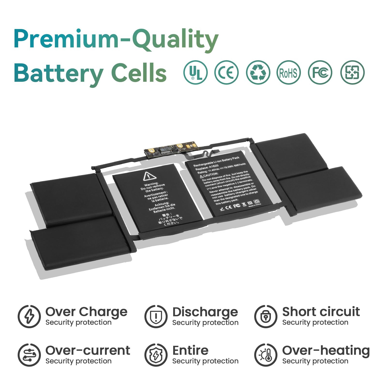 K KYUER 76Wh A1820 Batteria per MacBook PRO 15" A1707 Touch Late 2016 Mid 2017 EMC 3162 3072 MLH32LL/A MLH42LL/A MLW72LL/A MLW82LL/A MPTR2LL/A MPTT2LL/A MPTW2LL/A MPTR2D/A MPTR2FN/A Laptop Battery