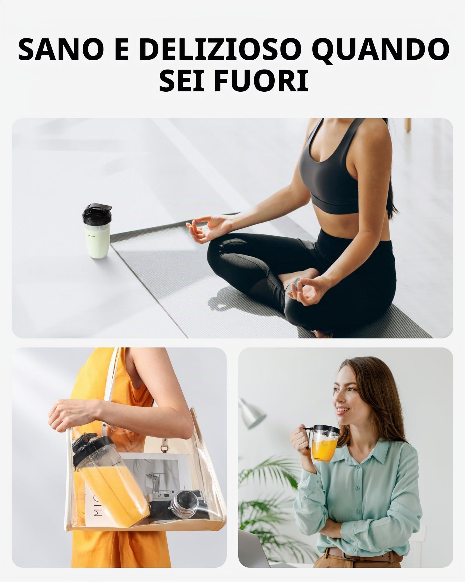 Sangcon - Frullatore da cucina da 1000 W, 3 tazze, 2 beccucci, 1 tappo di conservazione, 1 tappo To-Go, frullatore portatile per frullati e frullati