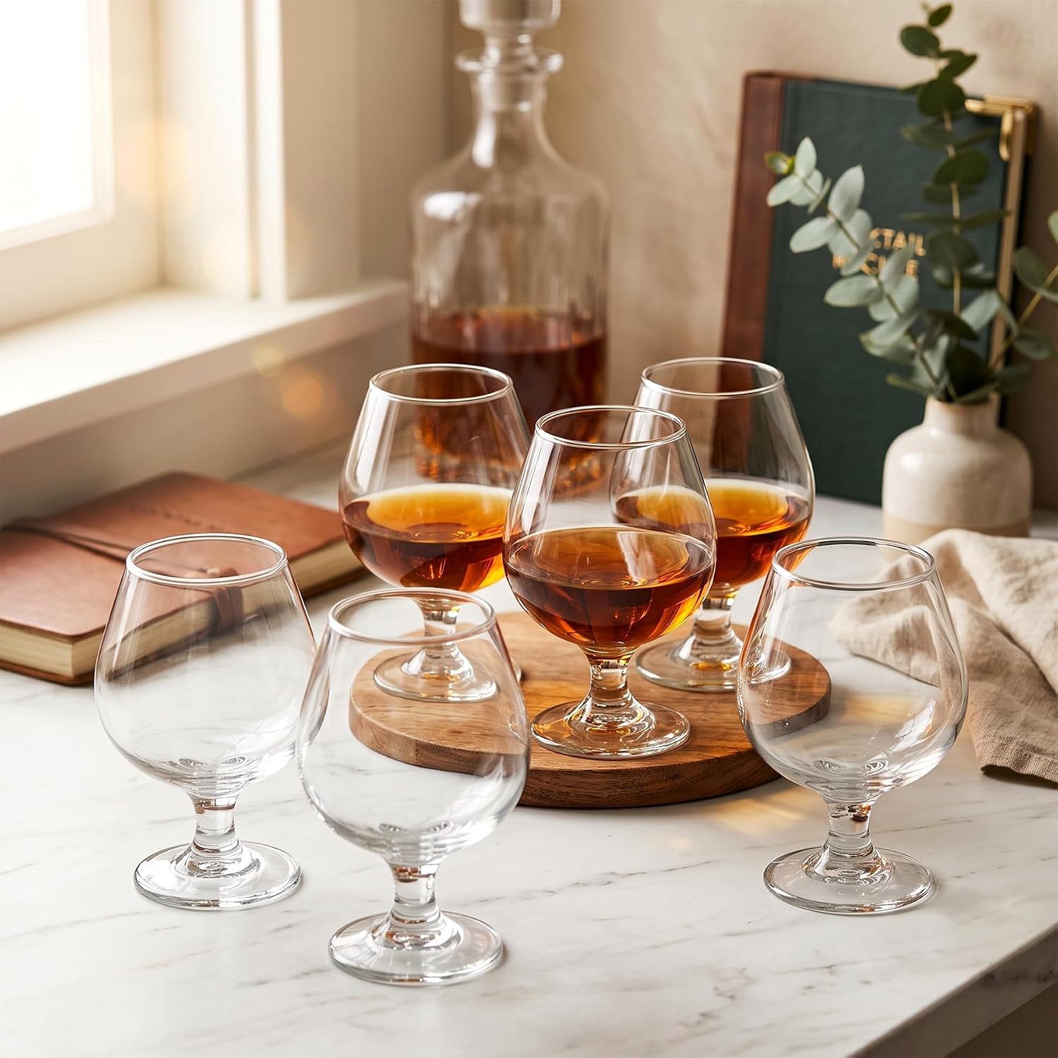Set of 6 Brandy Snifter Glasses 17.25oz Stemmed Cognac Glasses