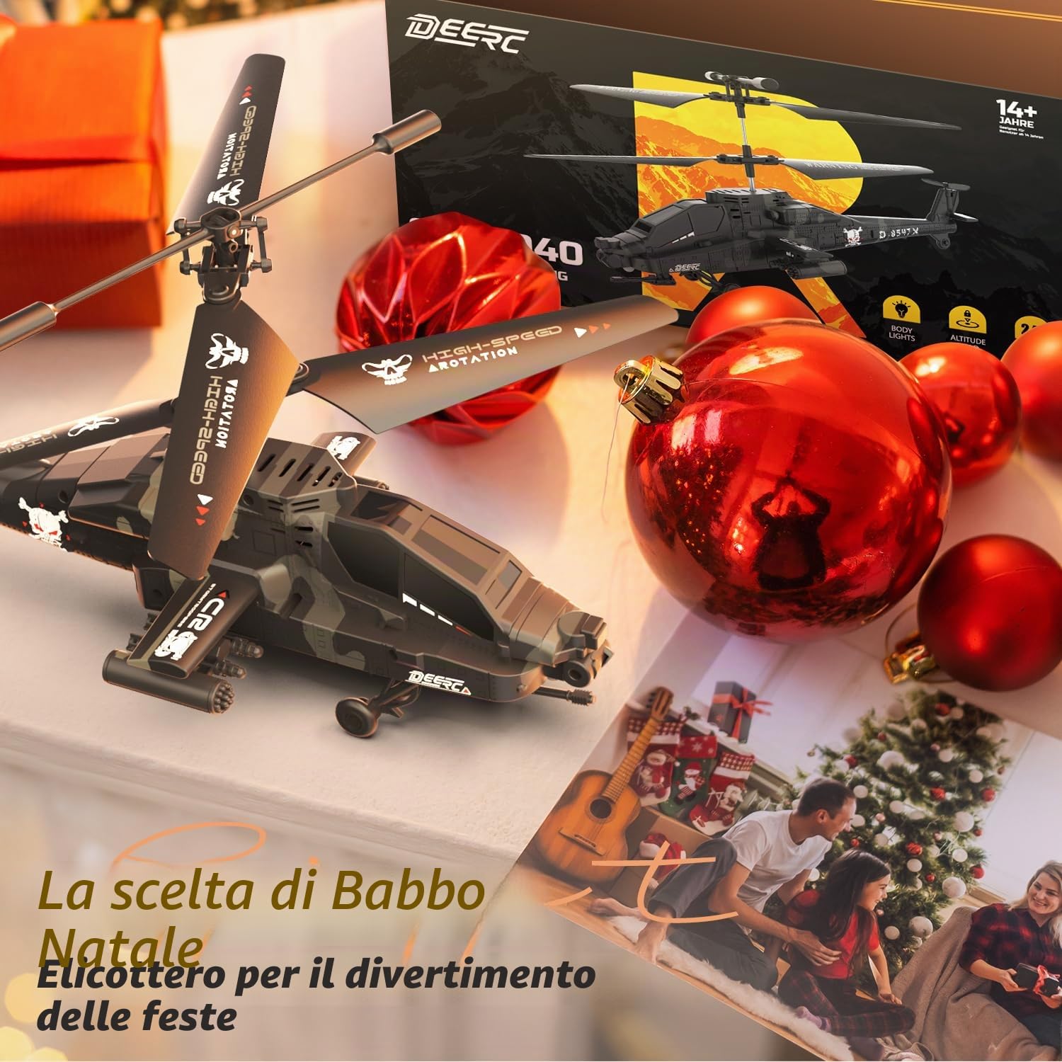 DEERC Elicottero RC, Aereo RC per Bambini e Adulti, Elicottero Telecomandato da 2,4 GHz, Tempo di Volo di 30 Minuti, Luci LED e Mantenimento dell'Altitudine, Giocattolo per Bambini da 8 a 12 Anni