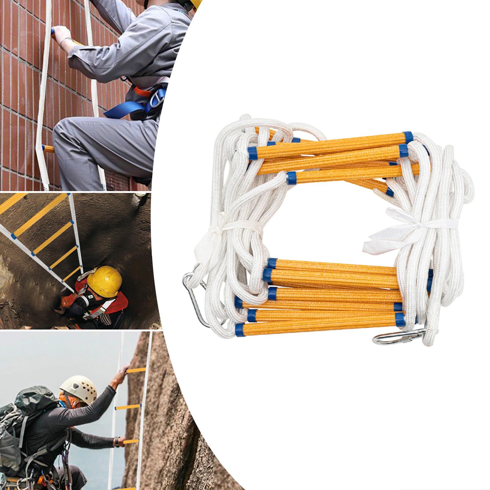 Escalera de incendios con 2 mosquetones, escalera de cuerda, resistente al fuego, 7,5 m, 10 m, 12 m hasta 200 kg, para lucha contra incendios, ayuda de emergencia, salvavidas (10 m)