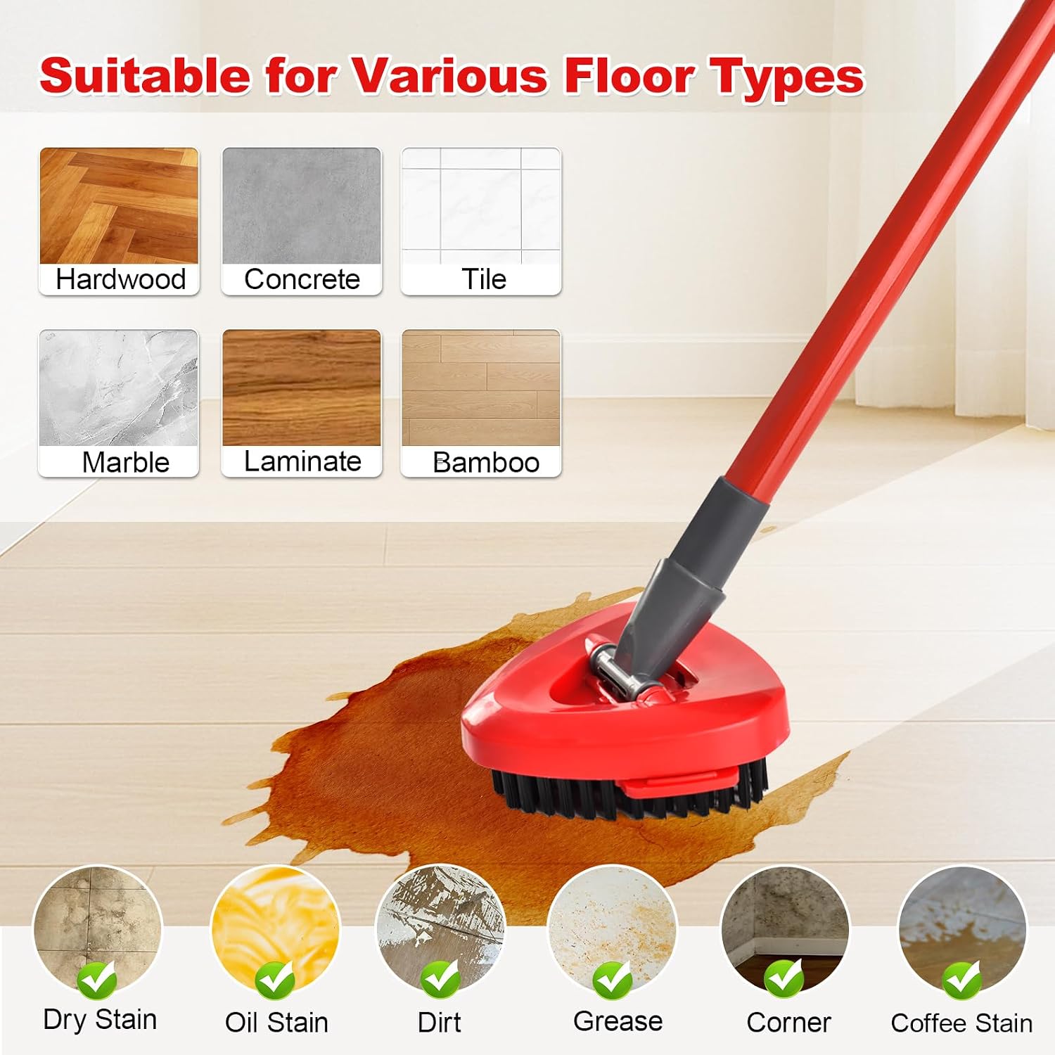 Spin Mop Handle Scrubber Brush and Mop Base for O-Cedar RinseClean 2 Tank