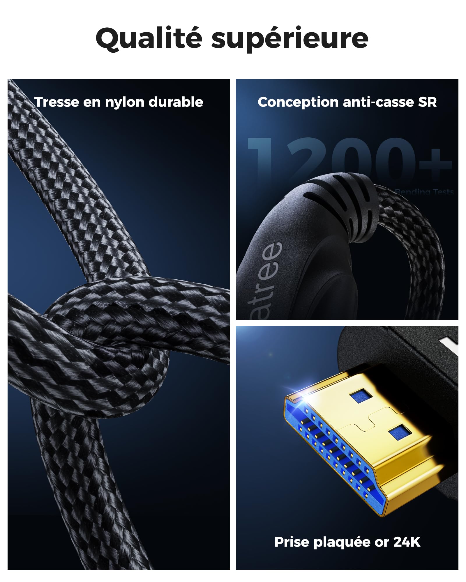 Cratree 10K 8K Câble HDMI 10m,Haute Vitesse Câble HDMI 4K 120Hz 8K 60Hz 48Gbps,Supporte eARC Dolby Atmos HDCP 2.2 2.3 Compatible avec PS5 Blu-Ray HDTV Projecteur Moniteur