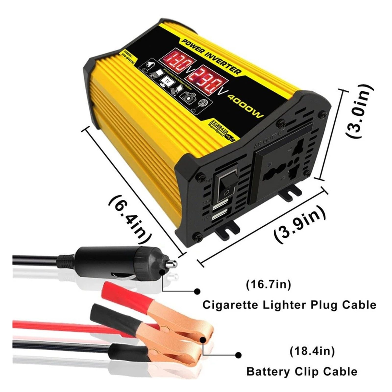 Onduleur Voiture Onduleur Portable pour Voiture Transformateur 12 Volts DC À 110/220 4000W Onde Sinusoïdale Modifiée USB Convertisseur