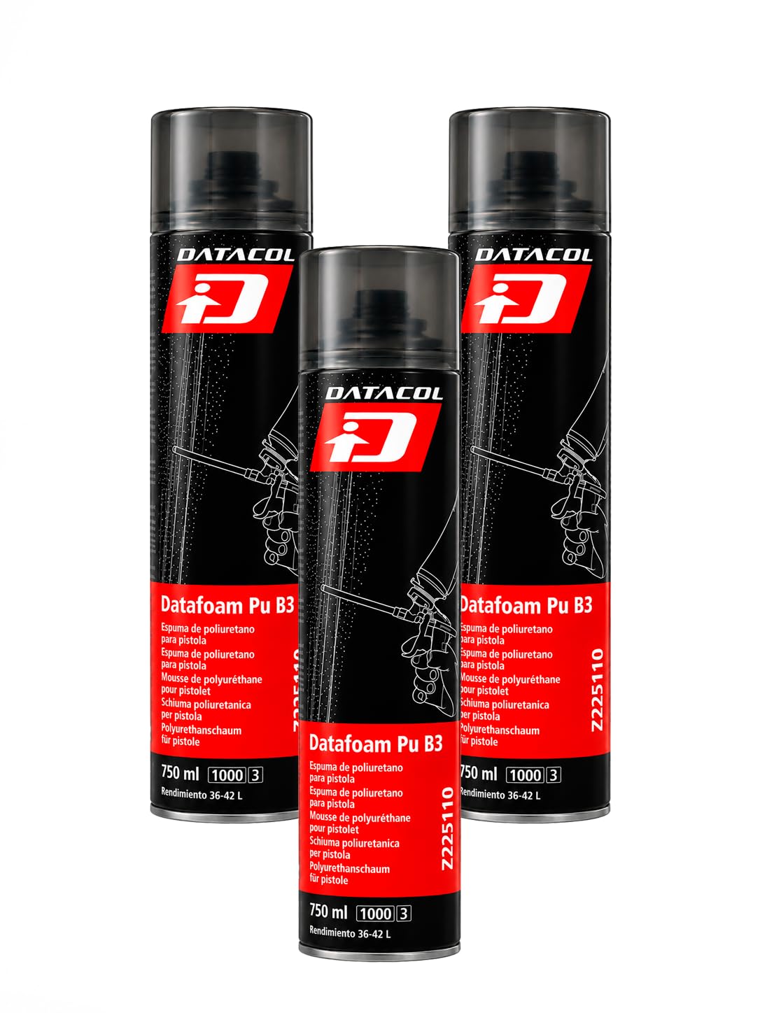 Espuma de Poliuretano B3 para Pistola 750 ml Datacol Z225110 – Pack 3 Aerosoles Aislantes y Selladores Profesionales – Alto Rendimiento 36-42L