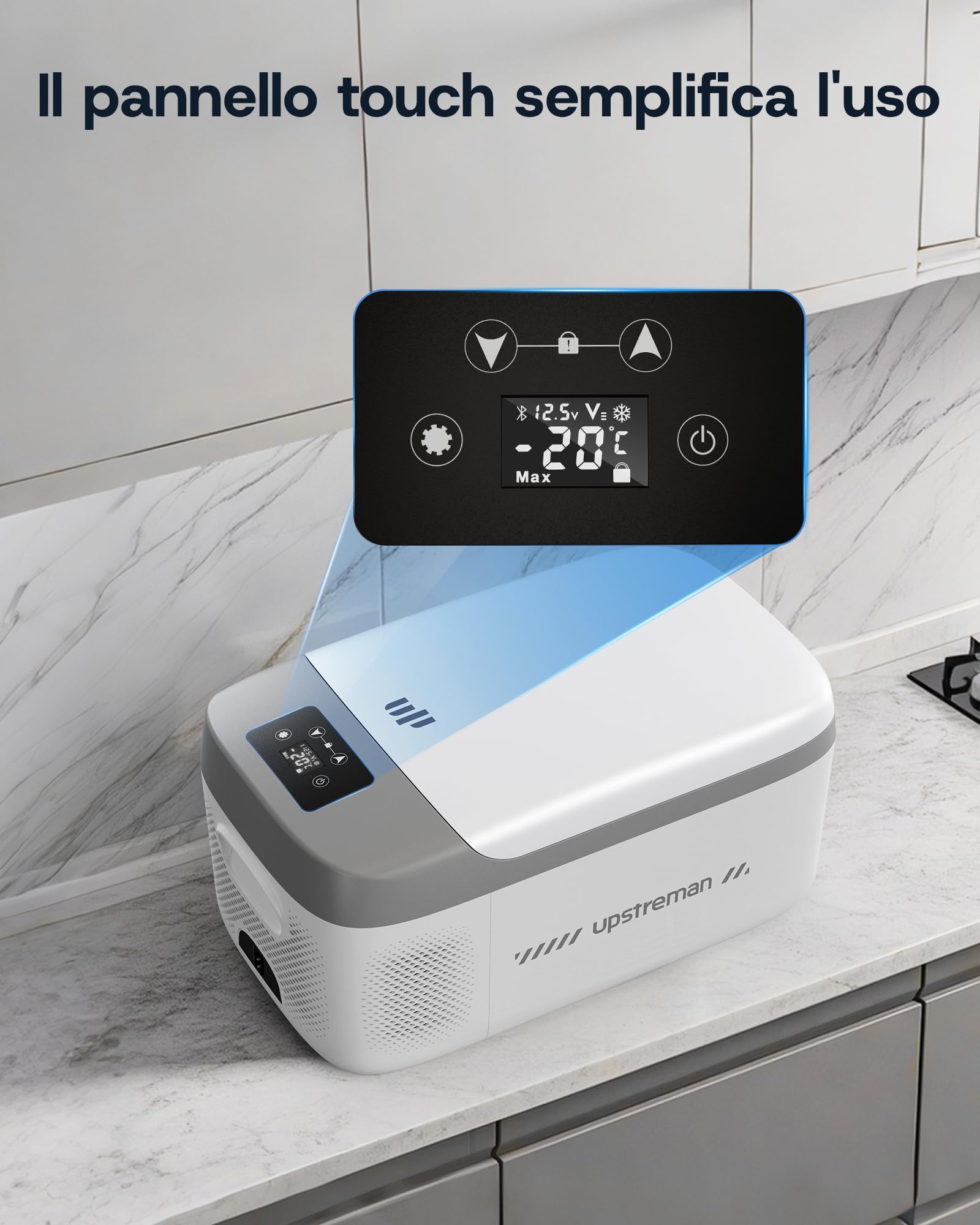 Upstreman Frigorifero Portatile Elettrico Compatto 15Lmprefrigerazione/congelamento - Compressore Potente, Silenzioso 39dB e Adattatori 12V/240V Inclusi per Auto e Casa, Bianco-AR18