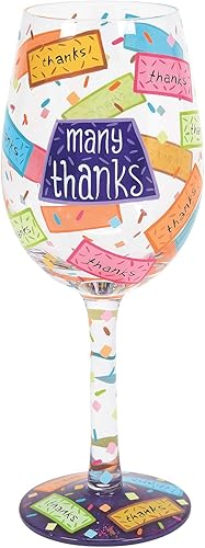 Enesco Designs by Lolita Many Thanks - Copa de vino artesanal pintada a mano, 15 onzas, multicolor