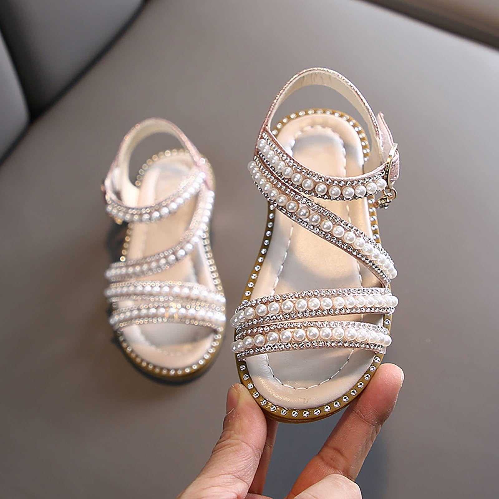 YHQZNLXQ Sandalias de Verano para niñas Edición Coreana Niñas pequeñas Perlas Zapatos de Princesa de Encaje Abierto Zapatos de Rendimiento pequeños medianos Grandes Primeros Zapatos para Caminar
