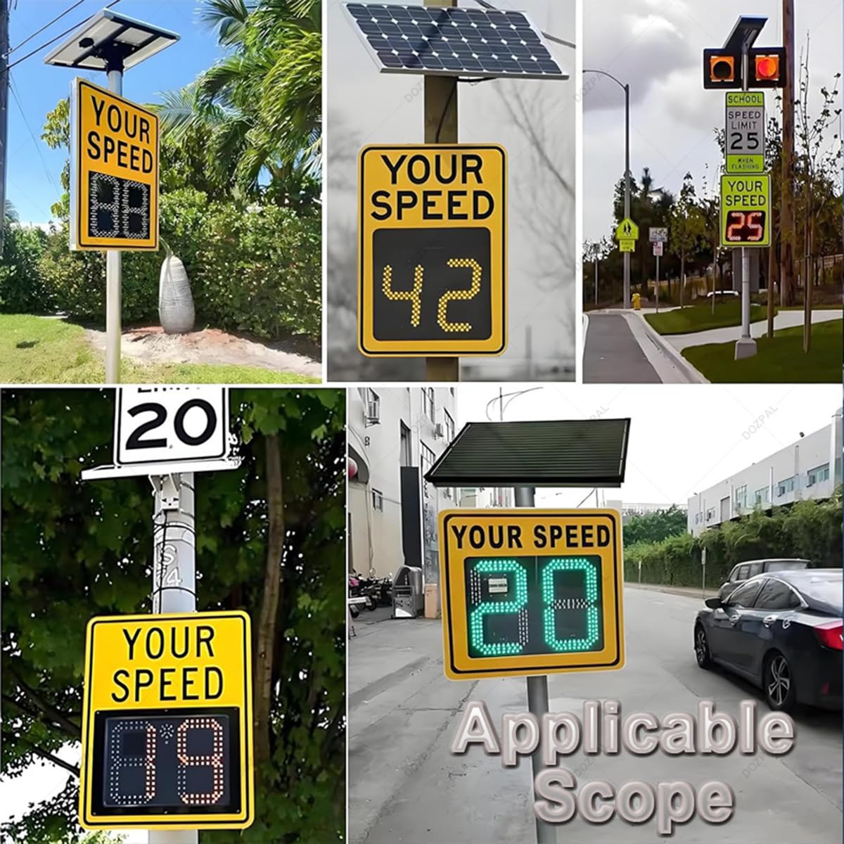 Señal de límite de Velocidad con Radar Solar - Pantalla LED de 2 o 3 dígitos con Detector de Velocidad, señal de retroalimentación - Control Remoto 3-digit-50×70cm