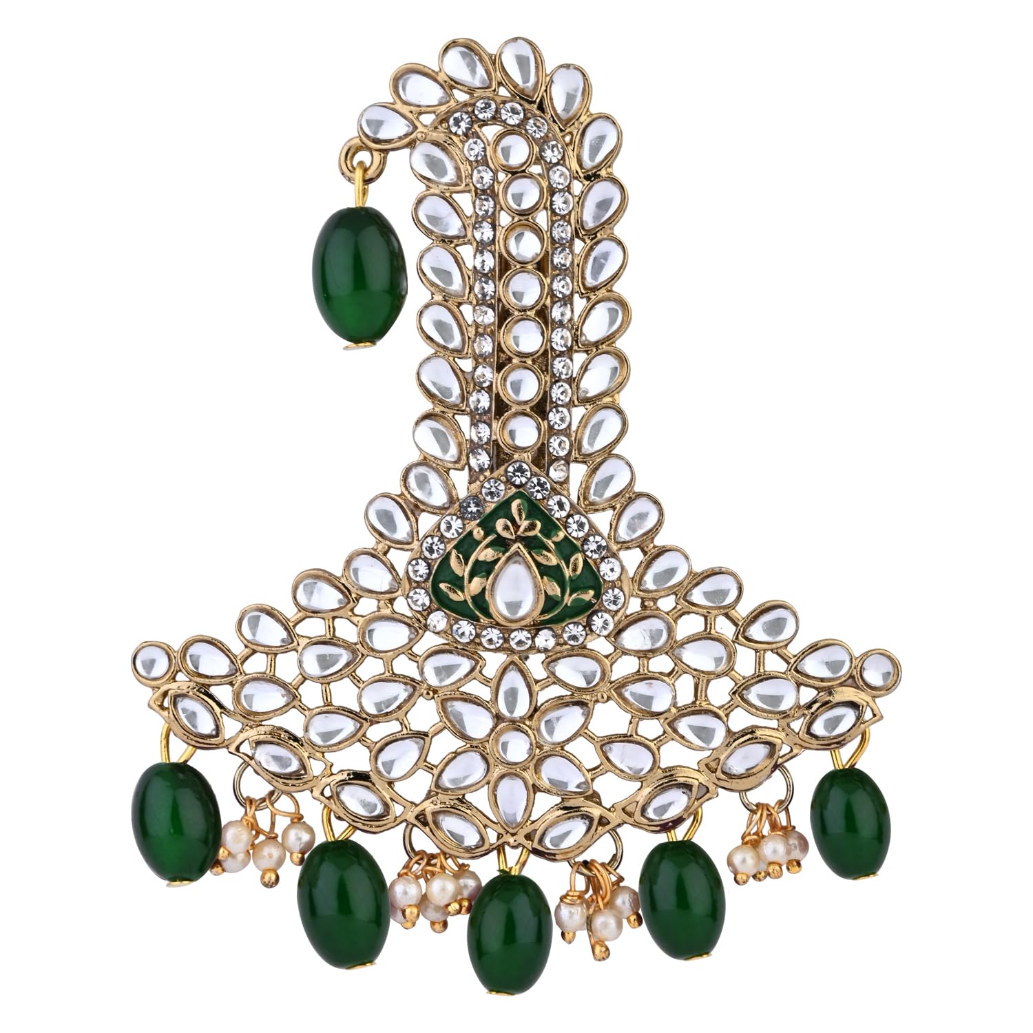Gold Plated Traditional Stone Pearl Drop Safa Kalangi Brooch for Groom/Men/Dulha Pagadi