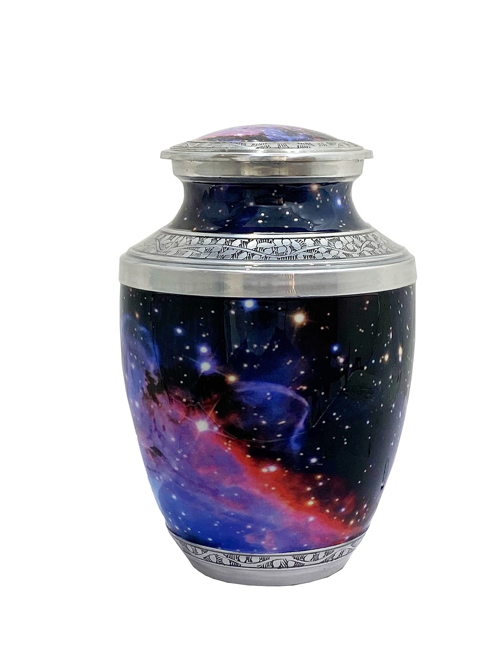 Hlc URNS Urna Funeraria Per Ceneri Adulti – Realizzata A Mano In Metallo, Capacità Fino A 90 Kg – Decorazione Cosmic Galaxy, Con Sacchetto Di Velluto