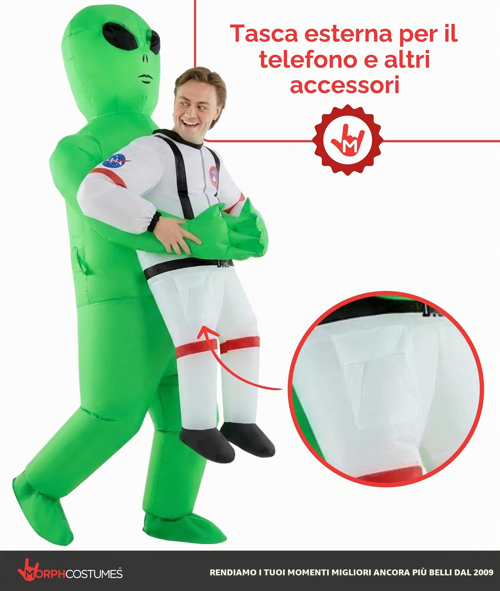 Morph Costume Alieno Astronauta Gonfiabile, Costume Halloween Uomo