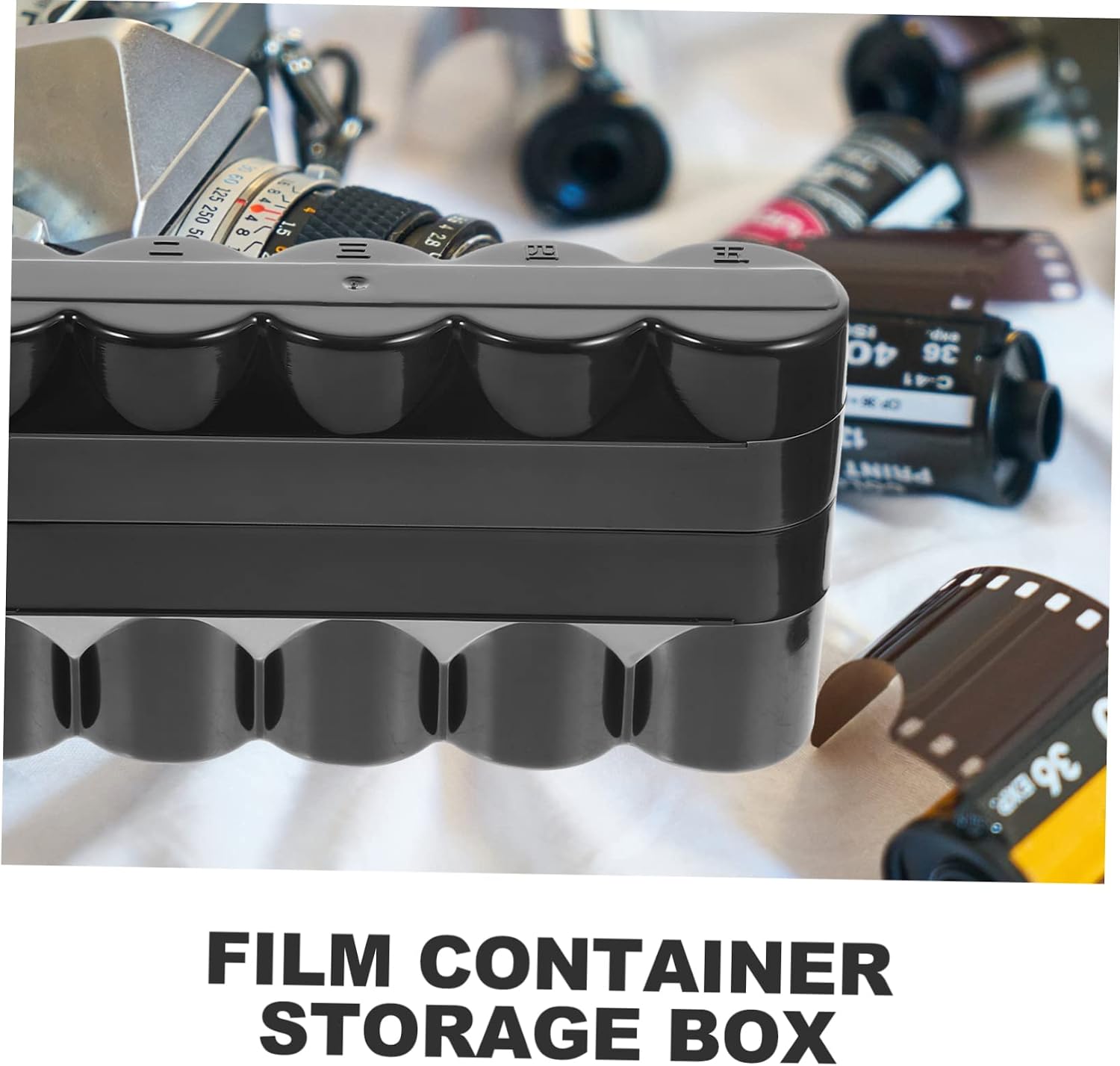 Black Plastic Film Case Organizer for 5 Rolls, Portable Storage