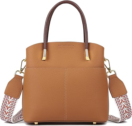 Miniatura 8 de Bolsos de cubo para mujer, bolso de hombro de cuero genuino, bolsos de asa superior, bolso cruzado con 2 correas extraíbles